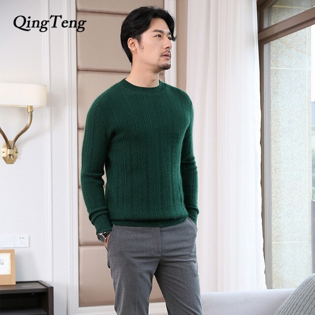 Real Cashmere 100 Men Sweaters Winter Warm Wool Knitted Jumpers Man Thick Oneck Pullover Male Woolen Knitwear High Soft