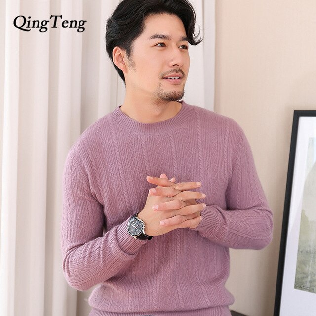 Real Cashmere 100 Men Sweaters Winter Warm Wool Knitted Jumpers Man Thick Oneck Pullover Male Woolen Knitwear High Soft