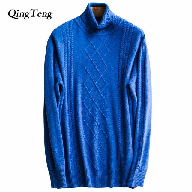 Cashmere 100 Real Turtleneck Brand Mens Sweaters Winter High Warm Sweater Men Slim Fit Pullover Knitwear Male Double Collar