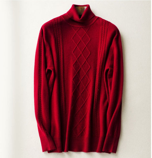 Cashmere 100 Real Turtleneck Brand Mens Sweaters Winter High Warm Sweater Men Slim Fit Pullover Knitwear Male Double Collar