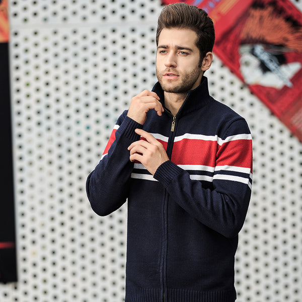 Spring Cardigan Men Fashion Striped Autumn Sweater Men M-XXXL Warm Knitted Wear Turtleneck Men Full Sleeve Mens Sweatercoat