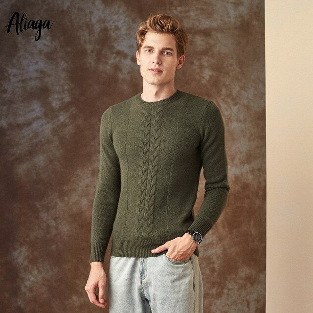 100% Goat Cashmere Knitwear Man Sweaters Thick Warm Pullovers Rib Knitting Fashion O-neck Long Sleeves Brand Red Sweaters Jumper