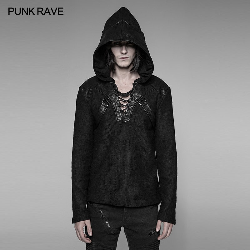 PUNK RAVE Men Punk Rock Personality Hoodies Men Loose Sweater hoodies Handsome Streetwear Hooded Sweatshirts
