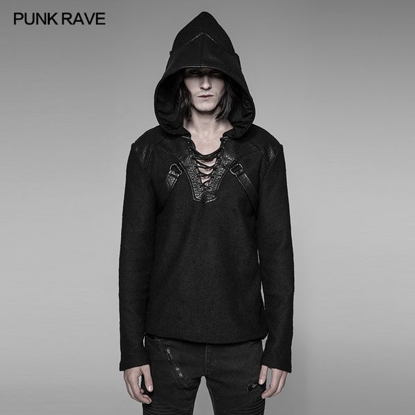 PUNK RAVE Men Punk Rock Personality Hoodies Men Loose Sweater hoodies Handsome Streetwear Hooded Sweatshirts