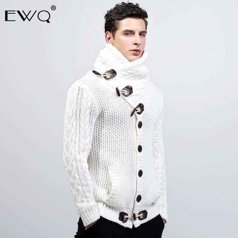 EWQ / 2019 New Fashion Autumn Winter Casual Turtle Neck Men Sweater High Street Vintage Loose Knitting Keep Warm Cardigan 9A092