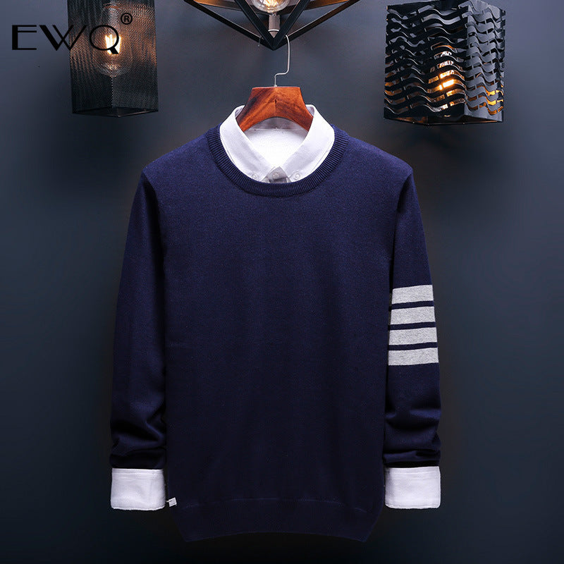 EWQ / 2019 New fashion autumn winter round collar casual men pullovers loose long sleeve Knitting Keep Warm tide Sweater FT214