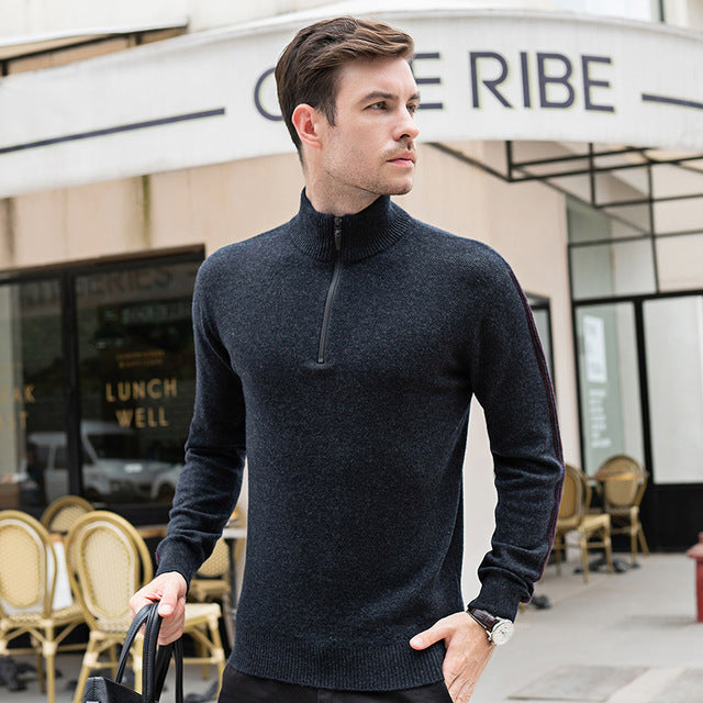 2019 Autumn Winter Men warm Turtleneck Sweater Mens 100% wool knitted Pullovers zippers sweaters