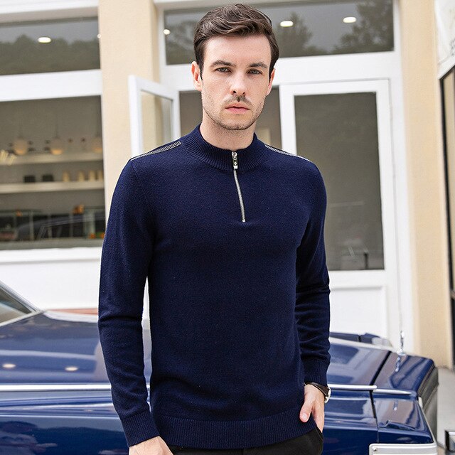 Thicken Knitted Sweater Men Knitted Pullover 2019 Male Fashion Jumpers Autumn Winter half turtleneck 100% wool Sweater