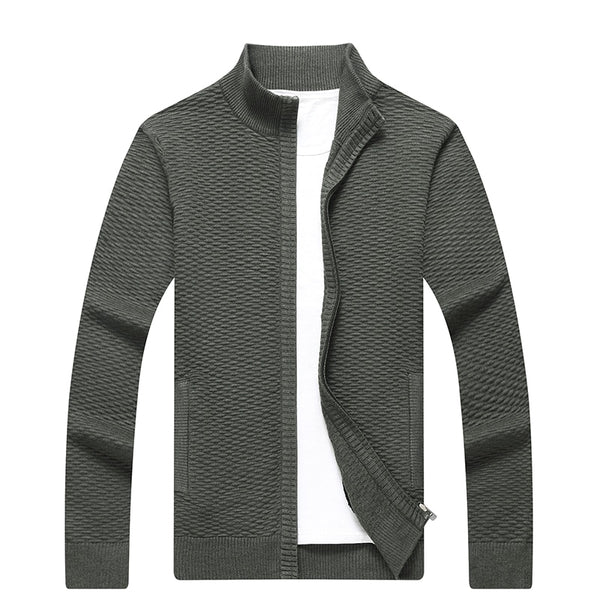 Autumn New Sweater Men Fashion Stand Collar Cardigan Men Solid Color Jacquard Men Sweater M-XXXL Warm Knitted Wear