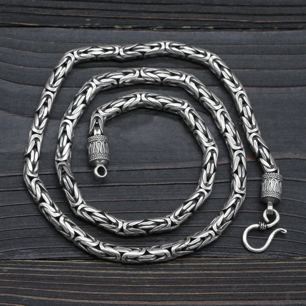 S925 silver Ping An pattern rough aggressive men's necklace, original design exaggerated sweater chain, 6mm * 60cm