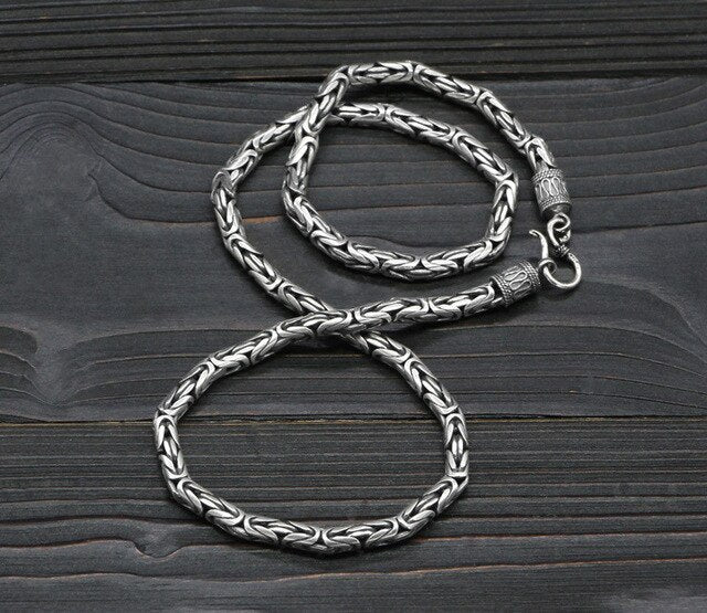 S925 silver Ping An pattern rough aggressive men's necklace, original design exaggerated sweater chain, 6mm * 60cm