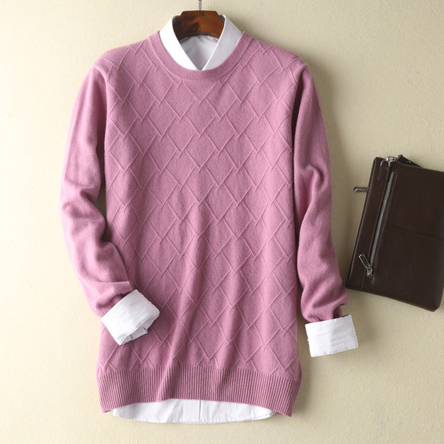 2019 autumn and winter new men's 100% pure sweater youth casual round neck knit sweater cashmere sweater loose
