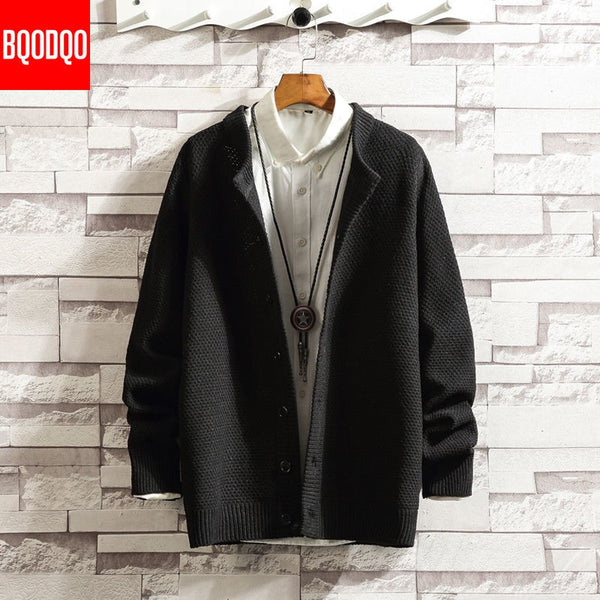 Male Knitted Jumper Cardigan Sweater Men Black Hip Hop Casual Sweatershirt Stand Collar Fashion Autumn Winter Sweaters Plus Size