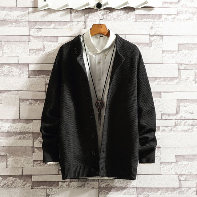 Male Knitted Jumper Cardigan Sweater Men Black Hip Hop Casual Sweatershirt Stand Collar Fashion Autumn Winter Sweaters Plus Size