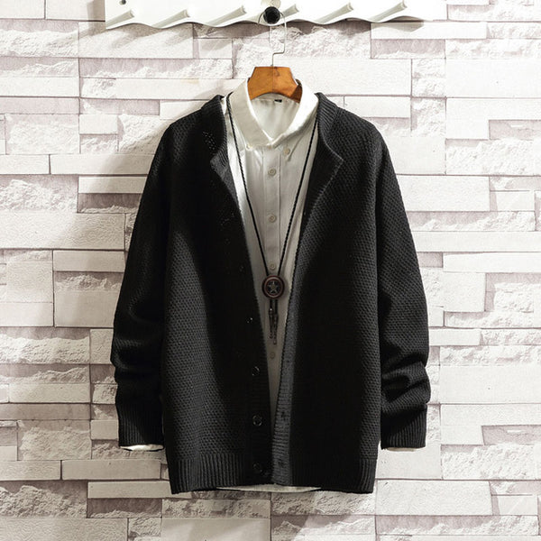 Male Knitted Jumper Cardigan Sweater Men Black Hip Hop Casual Sweatershirt Stand Collar Fashion Autumn Winter Sweaters Plus Size