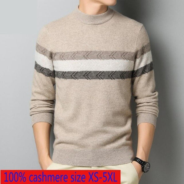 New Arrival Hihg Quality Autumn Winter 100% Cashmere Men Thickened Stripe Sweater Casual Knitted Striped Plus Size XS-3XL4XL5XL