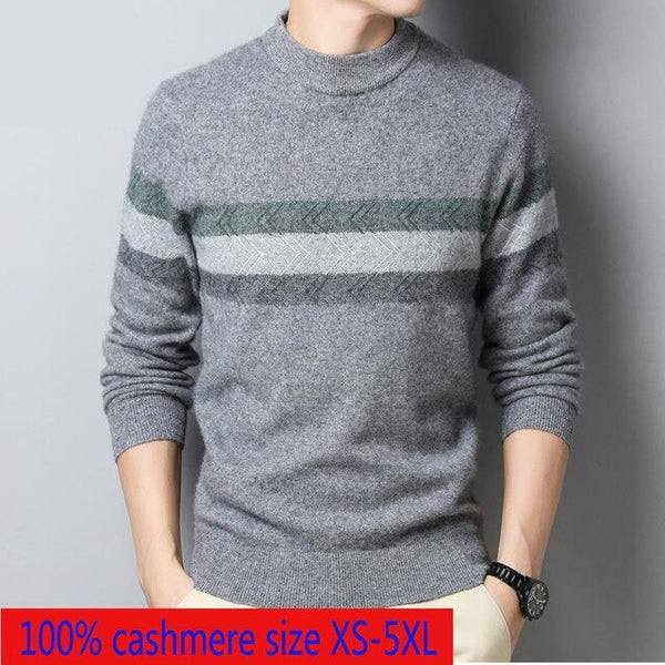 New Arrival Hihg Quality Autumn Winter 100% Cashmere Men Thickened Stripe Sweater Casual Knitted Striped Plus Size XS-3XL4XL5XL