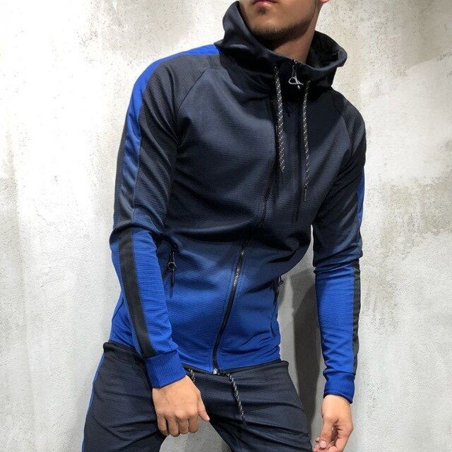 3D gradient zipper cardigan hip hop fashion casual sports men's sweater