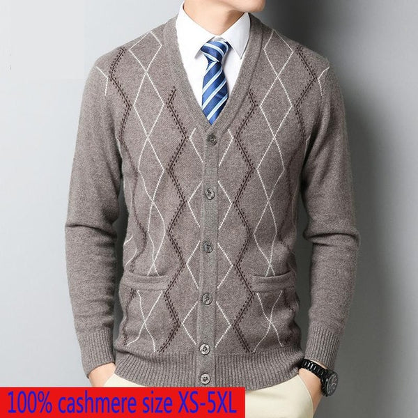 New High Quality 100% Pure Cashmere Men Thickened Warm Computer Knitted V-neck Casual Sweater Plus Size XSSMLXL 2XL 3XL 4XL  5XL