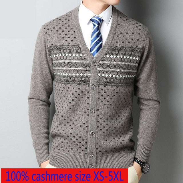 New High Quality 100% Cashmere Men Cardigan Thickened Autumn Winter Casual V-neck Computer Knitted Sweater Plus Size XS-3XL4XL