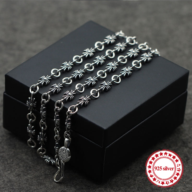 S925 sterling silver necklace bead sweater chain simple cross personality classic long paragraph domineering couple send a gift
