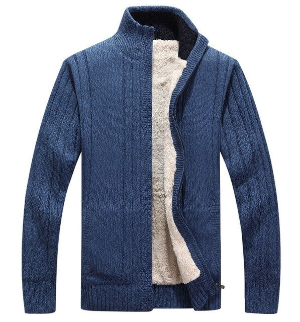 Men sweater thick zipper 2019 new winter male plus velvet thermal sweater teenage boys knitted cardigan coat black blue gray M34