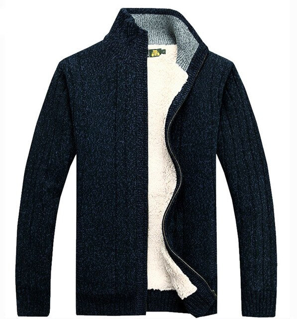 Men sweater thick zipper 2019 new winter male plus velvet thermal sweater teenage boys knitted cardigan coat black blue gray M34