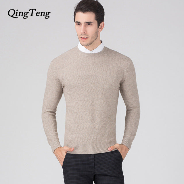 100% Cashmere Sweater Man wool Knitted Winter Warm Pullovers V-neck Long Sleeve Standard Sweaters Male Jumper 8 Colors Tops