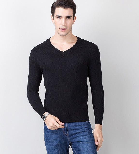 Cashmere 100 Real Sweater Men Casual V-Neck Pullover Men Autumn Slim Fit Long Sleeve Shirt Sweaters Knitted Wool Pull Homme