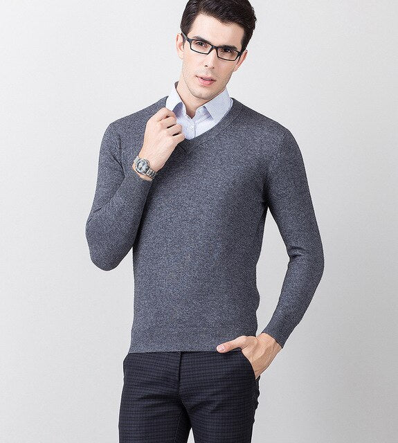 Cashmere 100 Real Sweater Men Casual V-Neck Pullover Men Autumn Slim Fit Long Sleeve Shirt Sweaters Knitted Wool Pull Homme