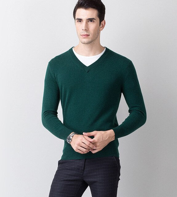 Cashmere 100 Real Sweater Men Casual V-Neck Pullover Men Autumn Slim Fit Long Sleeve Shirt Sweaters Knitted Wool Pull Homme