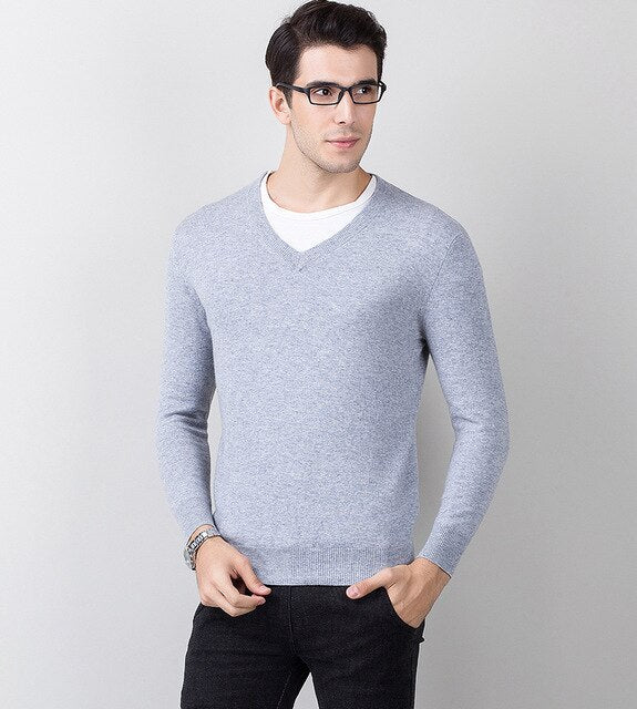 Cashmere 100 Real Sweater Men Casual V-Neck Pullover Men Autumn Slim Fit Long Sleeve Shirt Sweaters Knitted Wool Pull Homme