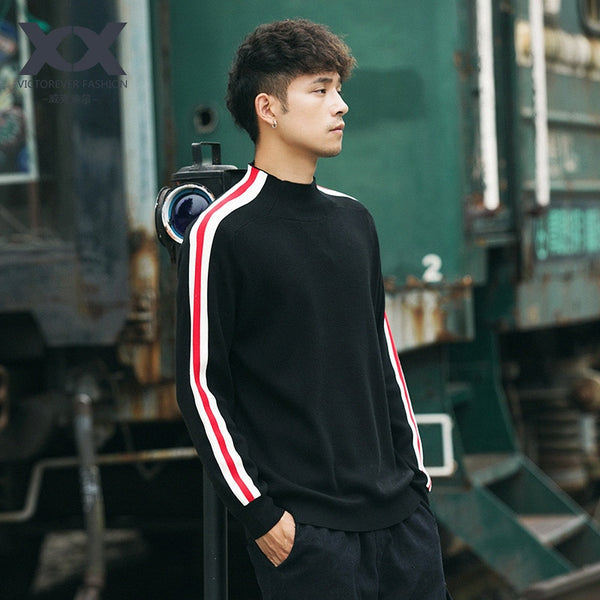 Original Japanese sweater men's thin section striped color round neck casual sweater trend
