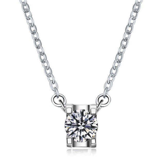 THREEMAN Solid White Gold Chain Pendant Necklace Oxhead Style 1CT Synthetic Diamonds Pendant Sweater White Gold Necklace AU585