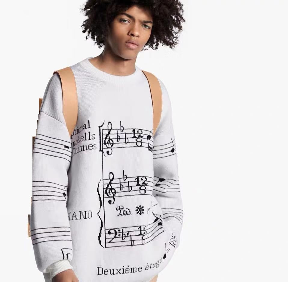 2019 early autumn new note pattern round neck long-sleeved sweater for men and women