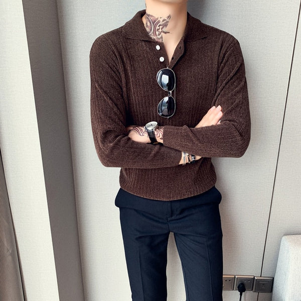 British Style Pullover Sweater Men Fashion Loose Solid Chenille Mens Casual Sweaters Long Sleeve Knitted Pull Homme 2019 3XL-M