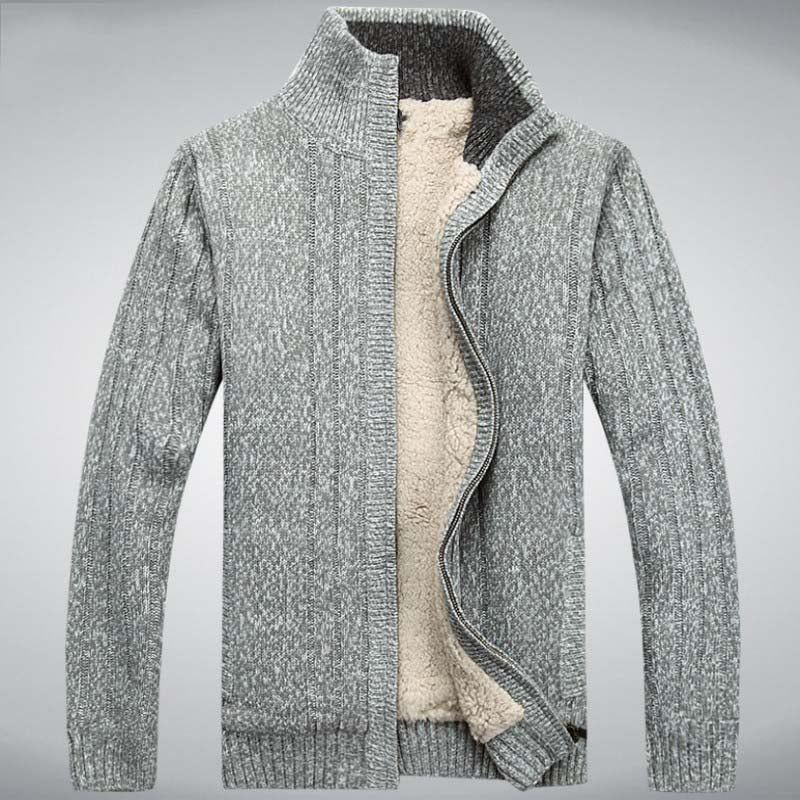 Winter Classic Mens Cardigan Fleece Lining Thicken Warm Coat Stand Collar Casual Zipper Sueter Hombre Sweater Outerwear Coats