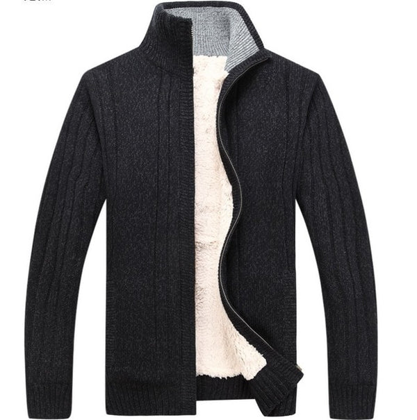 Winter Classic Mens Cardigan Fleece Lining Thicken Warm Coat Stand Collar Casual Zipper Sueter Hombre Sweater Outerwear Coats