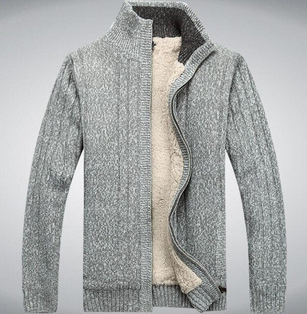 Winter Classic Mens Cardigan Fleece Lining Thicken Warm Coat Stand Collar Casual Zipper Sueter Hombre Sweater Outerwear Coats