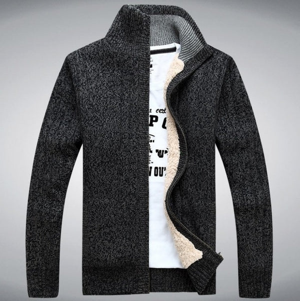 Winter Classic Mens Cardigan Fleece Lining Thicken Warm Coat Stand Collar Casual Zipper Sueter Hombre Sweater Outerwear Coats