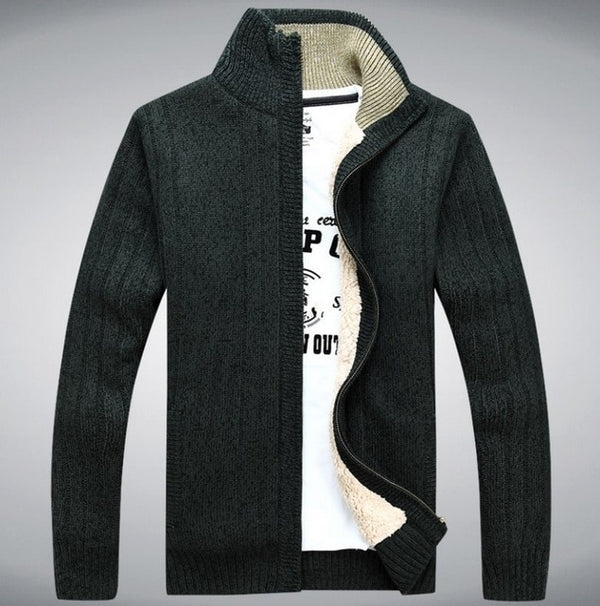 Winter Classic Mens Cardigan Fleece Lining Thicken Warm Coat Stand Collar Casual Zipper Sueter Hombre Sweater Outerwear Coats