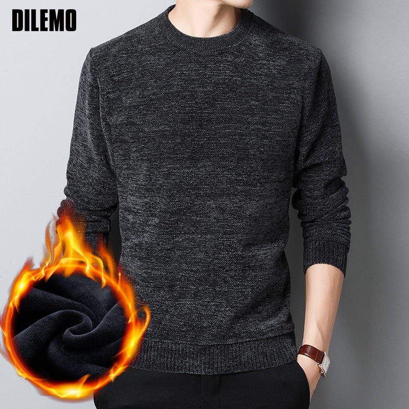2019 New Thick Velvet Fashion Brand Sweaters Men Pullover Warm Slim Fit Jumpers Knitting Winter Korean Style Casual Men Clothes