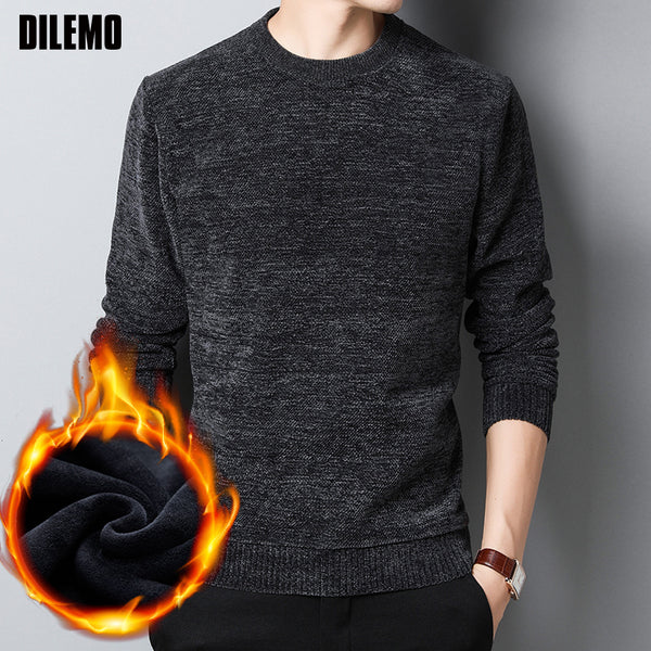 2019 New Thick Velvet Fashion Brand Sweaters Men Pullover Warm Slim Fit Jumpers Knitting Winter Korean Style Casual Men Clothes