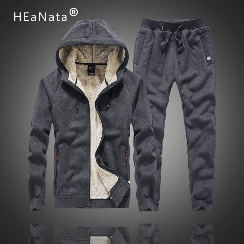 Winter Cashmere Sweater Track Suit Men Loose Leisure Sports two-piece Hooded Hoodies Tracksuit Sets Men Sportswear jogging homme