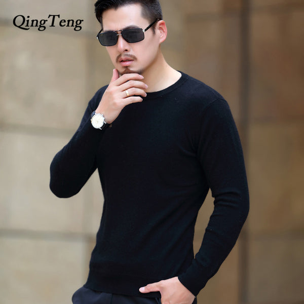Real Cashmere 100 Pure Sweater Men Slim  Men's Pullover Youth Korean Style Round Neck Knitted Jacket Male Wholesale Wool Top