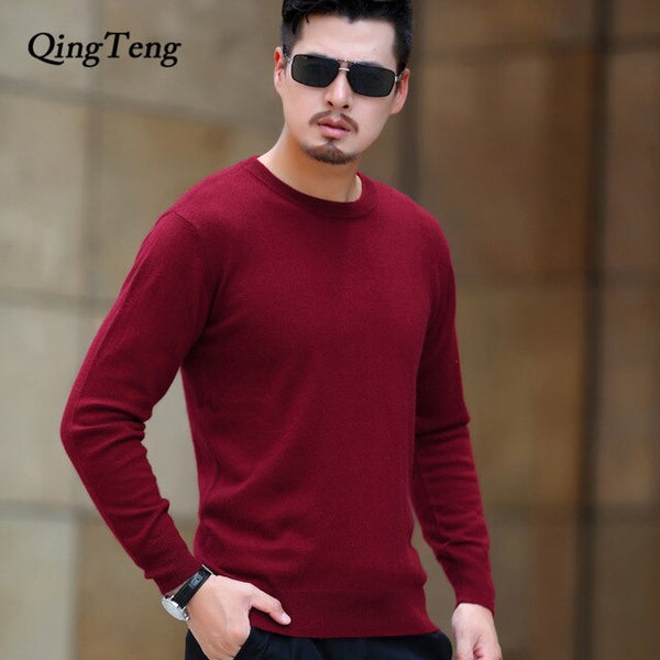 Real Cashmere 100 Pure Sweater Men Slim  Men's Pullover Youth Korean Style Round Neck Knitted Jacket Male Wholesale Wool Top