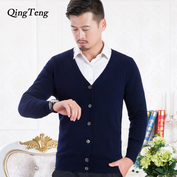 Pure Cashmere 100 Goat Sweater For Men Youth Korean Style Cardigan Male Wholesale Slim Wool Knitted Jacket Male Clothing Top