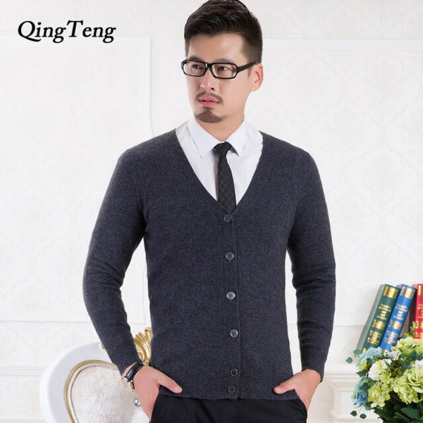 Pure Cashmere 100 Goat Sweater For Men Youth Korean Style Cardigan Male Wholesale Slim Wool Knitted Jacket Male Clothing Top