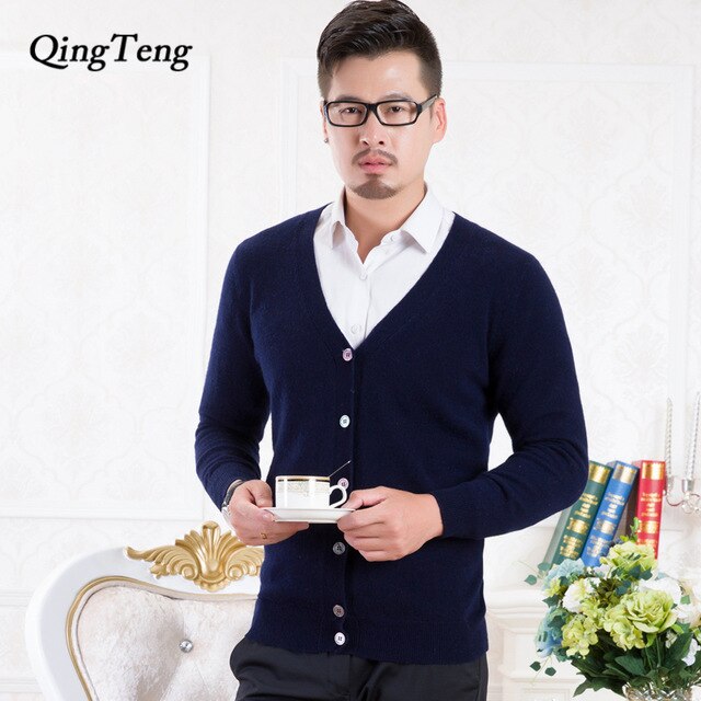 Pure Cashmere 100 Goat Sweater For Men Youth Korean Style Cardigan Male Wholesale Slim Wool Knitted Jacket Male Clothing Top