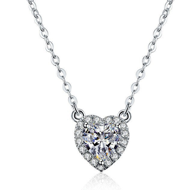 THREEMAN Amazing Heart Style 2 CT Solid White Gold Heart Necklace Synthetic Diamonds Engagement Pendant Necklace Sweater Wedding